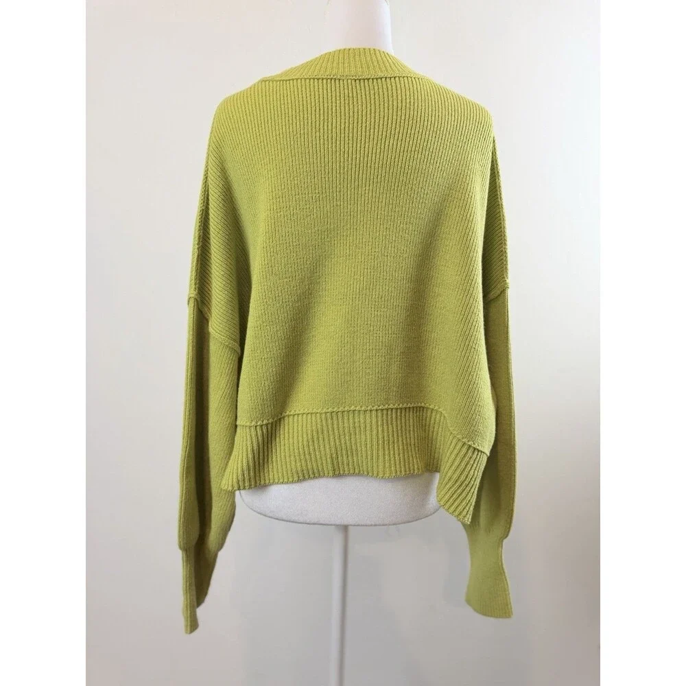 Free People Oversized Cropped Rib Knit Sweater Green Cotton Blend Size S/P